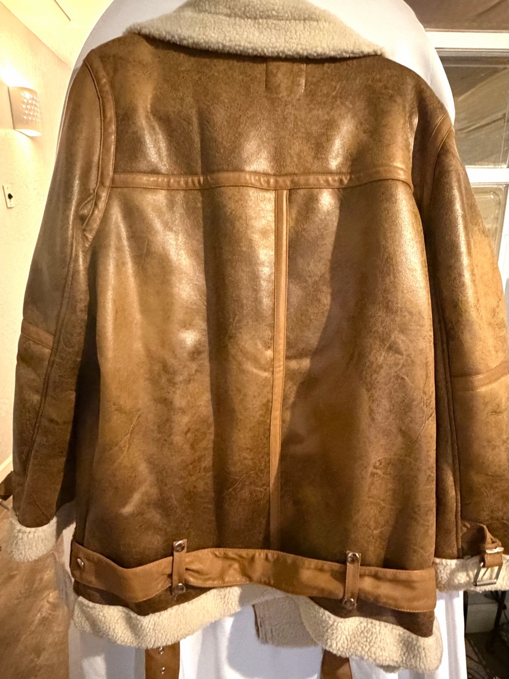 Avec Les Filles Brown Shearling-Lined Bomber Jacket with Cream Trim NWT - Picture 2 of 3